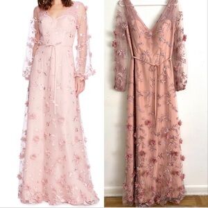 NWT Marchesa Notte Floral 3d Long-Sleeve Gown in blush pink